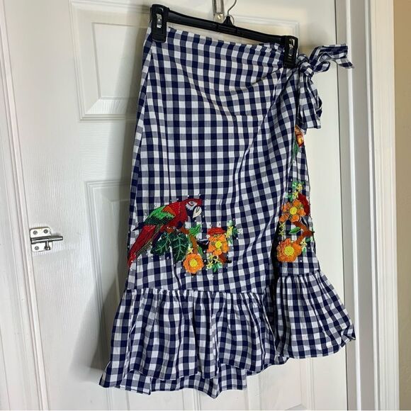 Zara Woman Gingham Wrap Skirt Embroidered Bird NWT Size XS - Picture 7 of 15